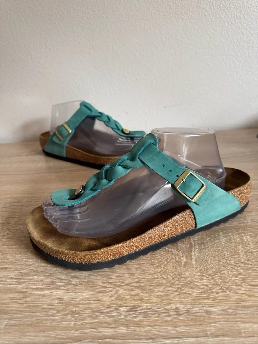 Birkenstock-Gizeh Braided oiled leather sandals in Biscay Bay women’s Sz 40/9